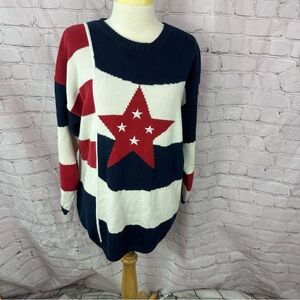 Lauren hansen crew neck sweater oversized womens medium stripes and stars